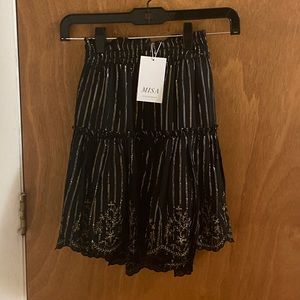 NWT Misa black skirt with gold embroidery